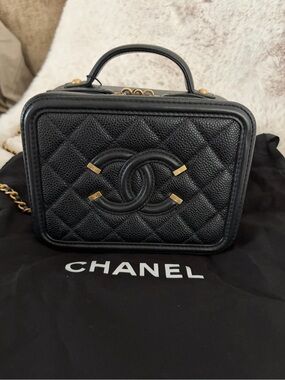 Chanel Black Caviar Filigree Vanity Crossbody Bag